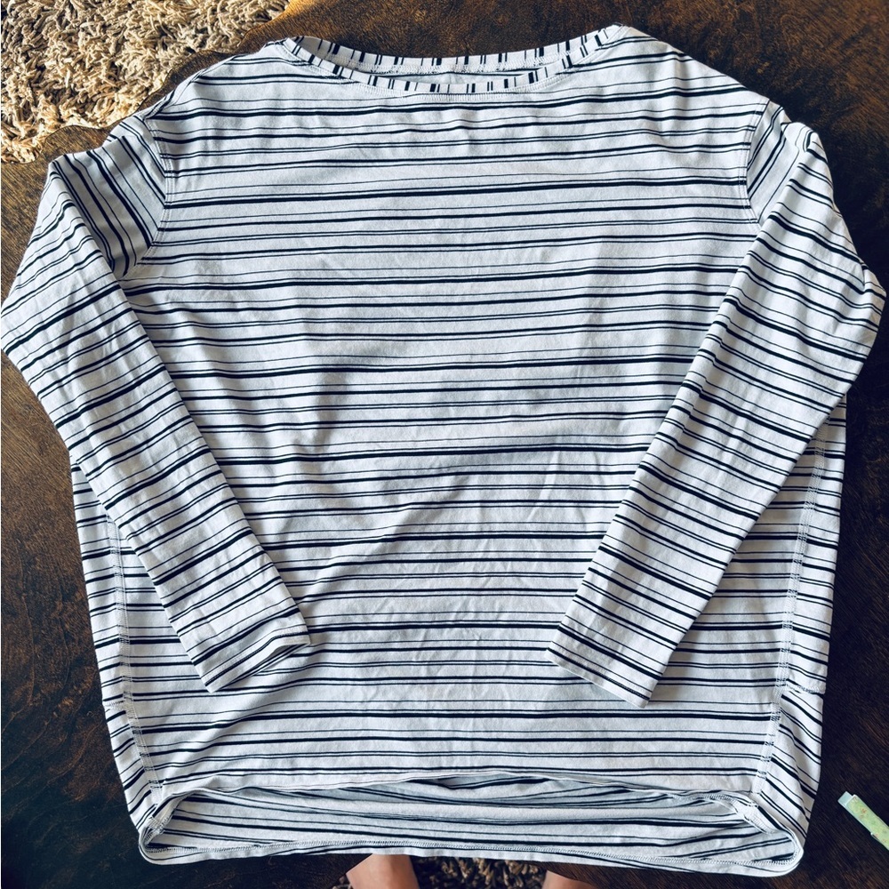 lululemon athletica Women's Long Sleeve Striped Tee in White and Navy